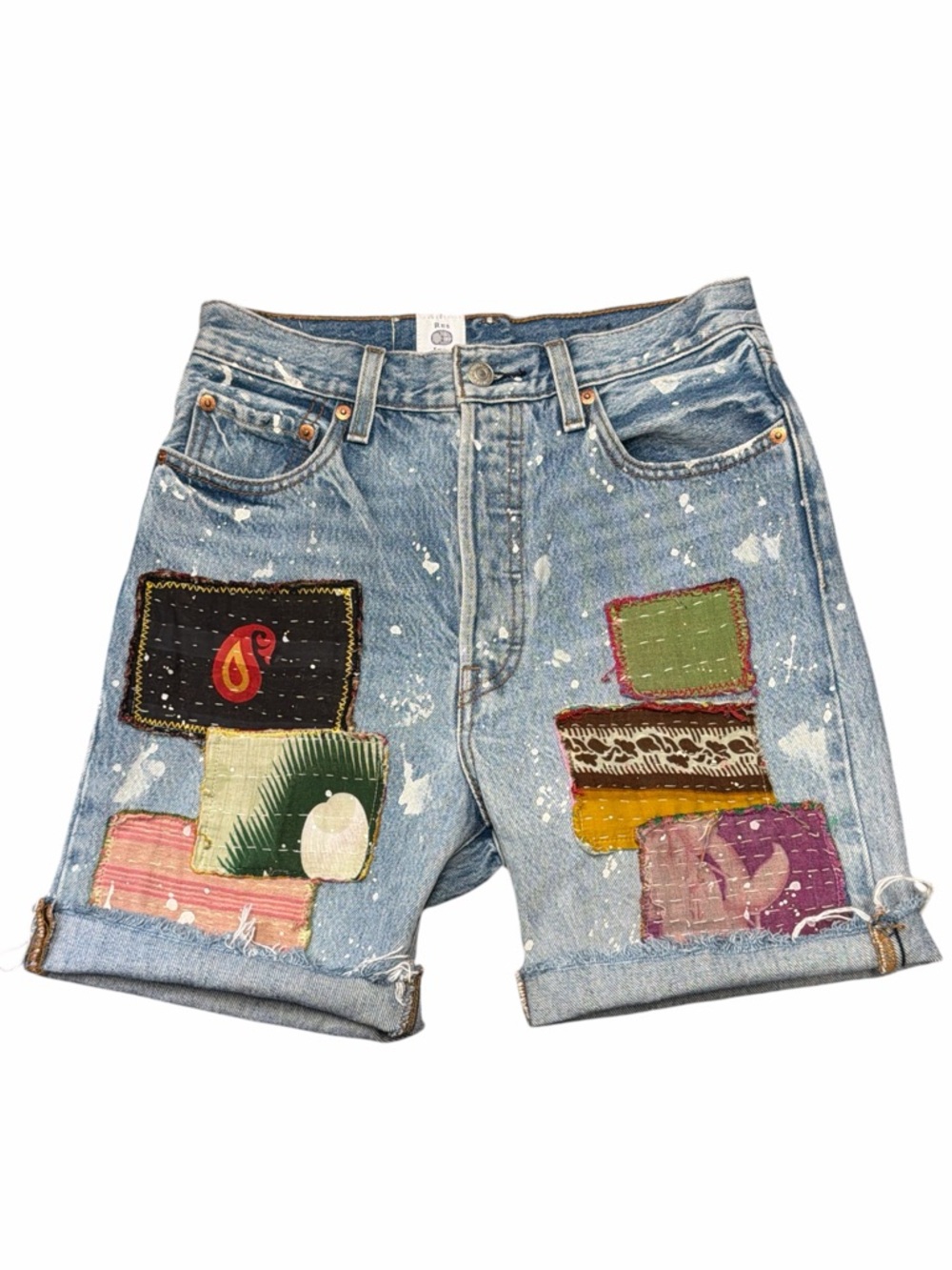 Res Ipsa Levi's Denim Shorts Womens 28 Blue Patchwork Paint Splatter